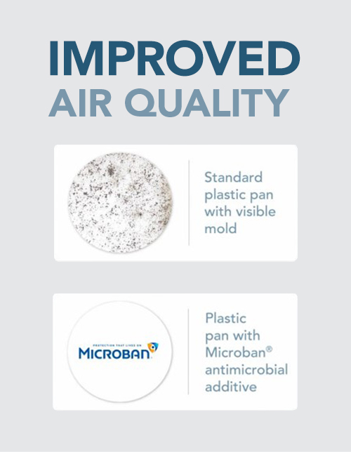 Comparison of two plastic pans. One with mold and one without mold using microban technology.